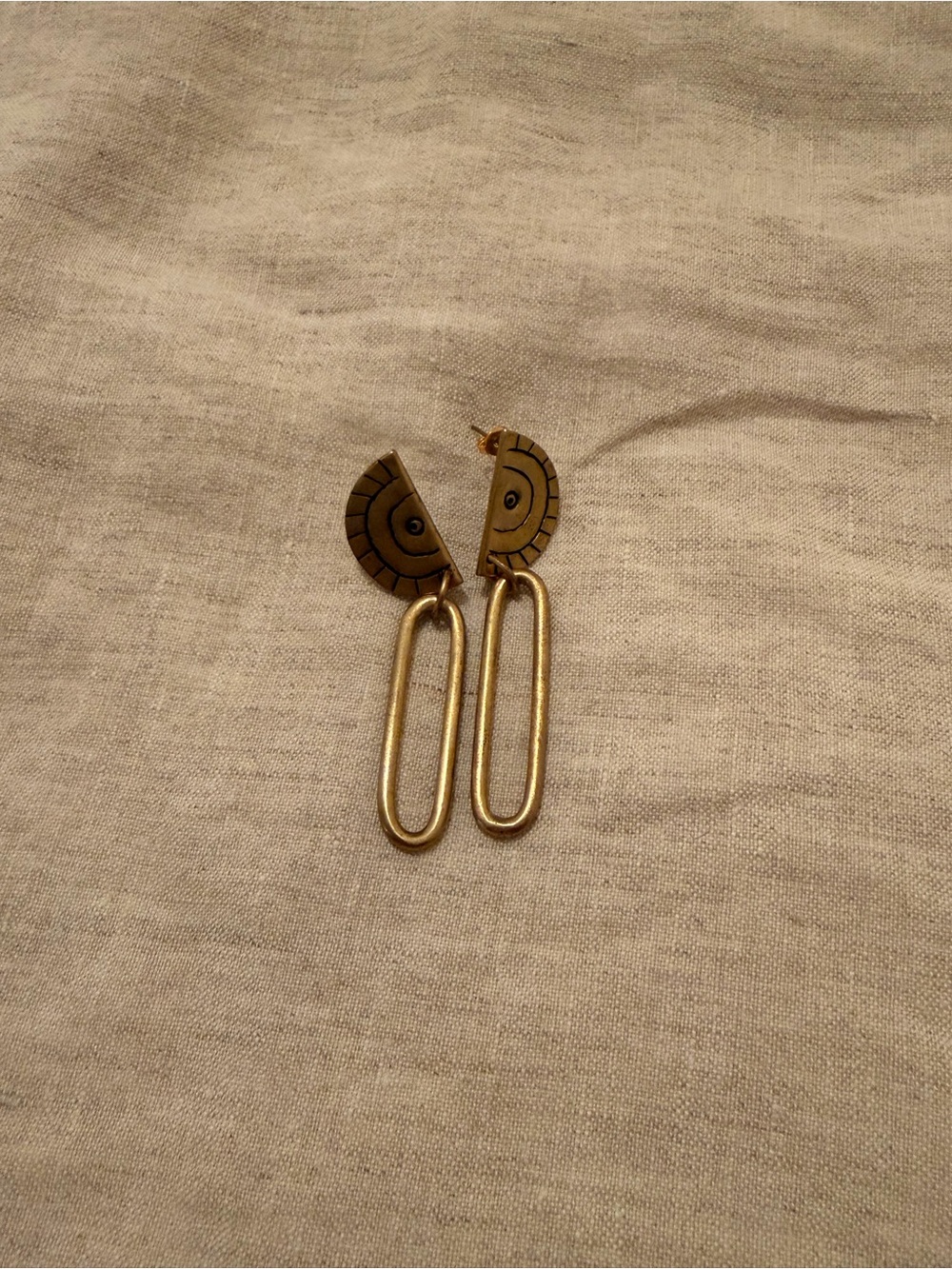 Gold Semi-Circle & Oval Link Drop Earrings